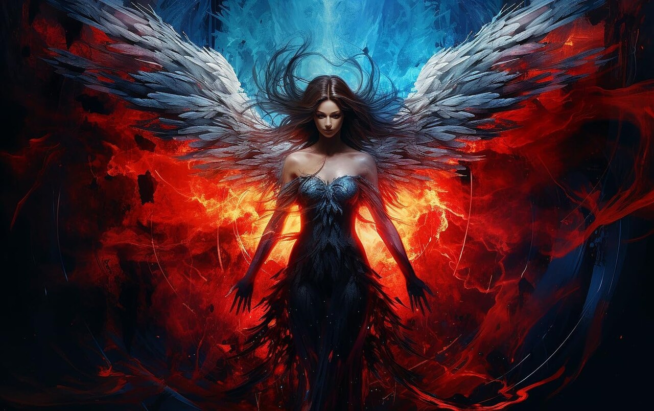 5D Fire & Ice Angel Girl Wing Picture Square Diamond Art Painting